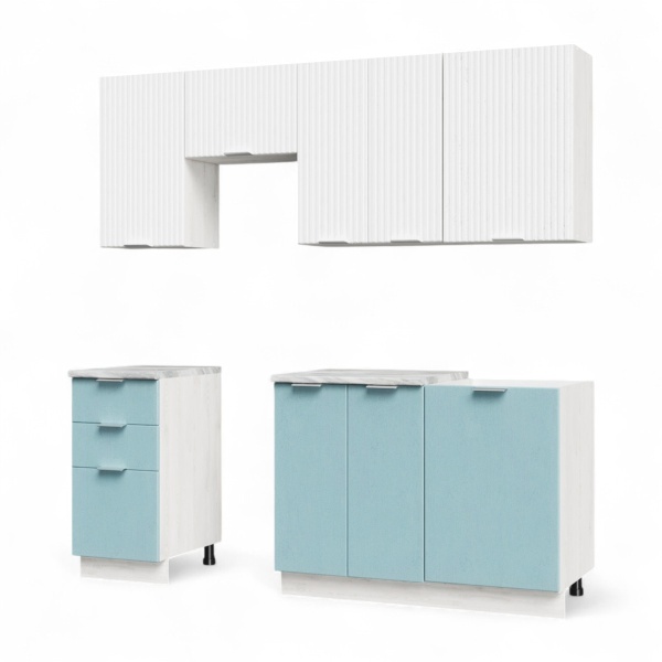 Кухонный гарнитур САМБА Сосна Лофт/МДФ Дуб светлый/Дуб бирюза 1,5 м