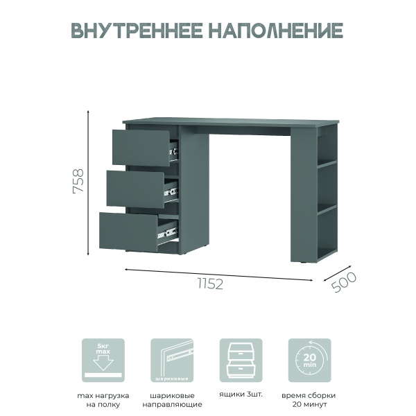 Стол письменный Симпл ПС-07 Графит