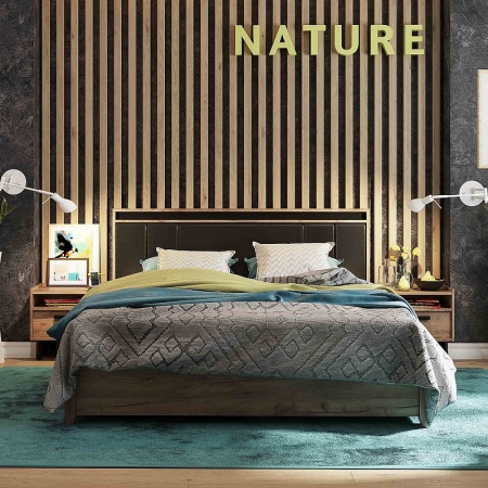 Nature 308 Кровать Люкс 1400*2000 +основание 1400*2000  Металл Гаскон Пайн-Черный