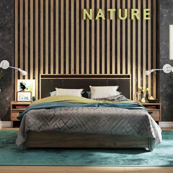 Nature 308 Кровать Люкс 1400*2000 +основание 1400*2000  Металл Гаскон Пайн-Черный