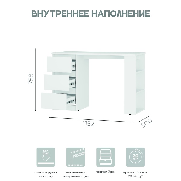 Стол письменный Симпл ПС-07 Белый