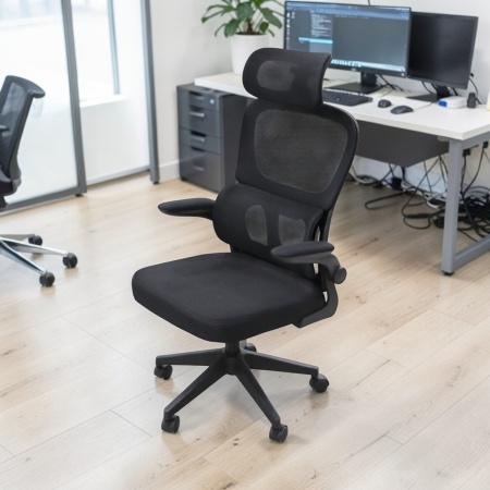 Кресло офисное OM889B поролон-сетка, черный 63x50x124-134 см