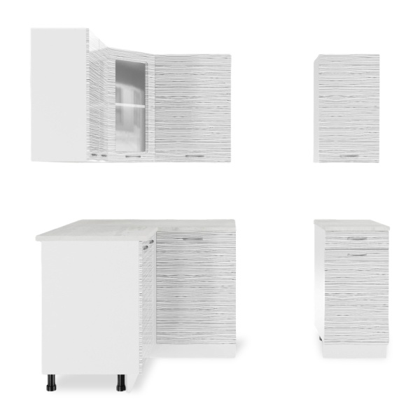 Кухонный гарнитур угловой Танго белый страйп (столешник олива, без мойки) 