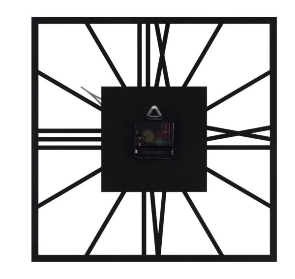 Часы настенные из металла, квадрат 35 см, черный Рим 2